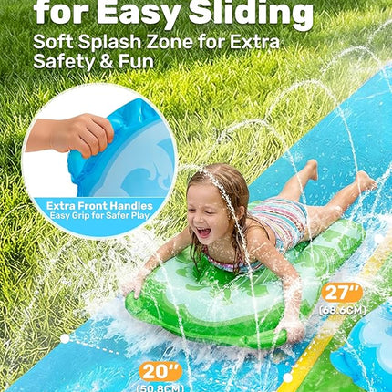 JOYIN 32.5FT Water Slide and 2 Inflatable Boards, Extra Long Heavy Duty Double Lawn Waterslide with Sprinkler for Kids Adults Backyard Summer Water Toy Outdoor Fun, Blue, Green