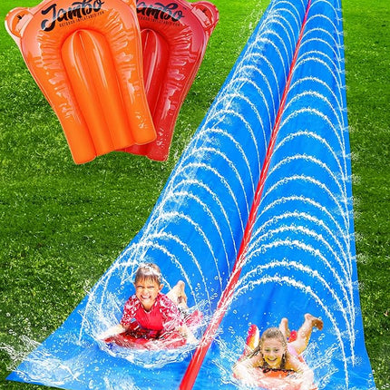 JAMBO 30FT x 8FT XXL MEGA Water Slide and 2 Bodyboard Updated Model– Extra Long Extra Wide Slip Splash and Slide for Kids, Heavy Duty Backyard Lawn Waterslide, Outdoor Water Toy, Splash Mat Splash Pad