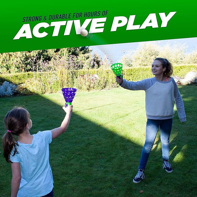 Geospace Original POP 'N Catch Family Skill Game with 2 Launchers - Launch & Catch The Ball for Hours of Fun! Perfect for Backyard, Beach or Tailgate Parties! Outdoor or Indoor Fun for Kids & Adults